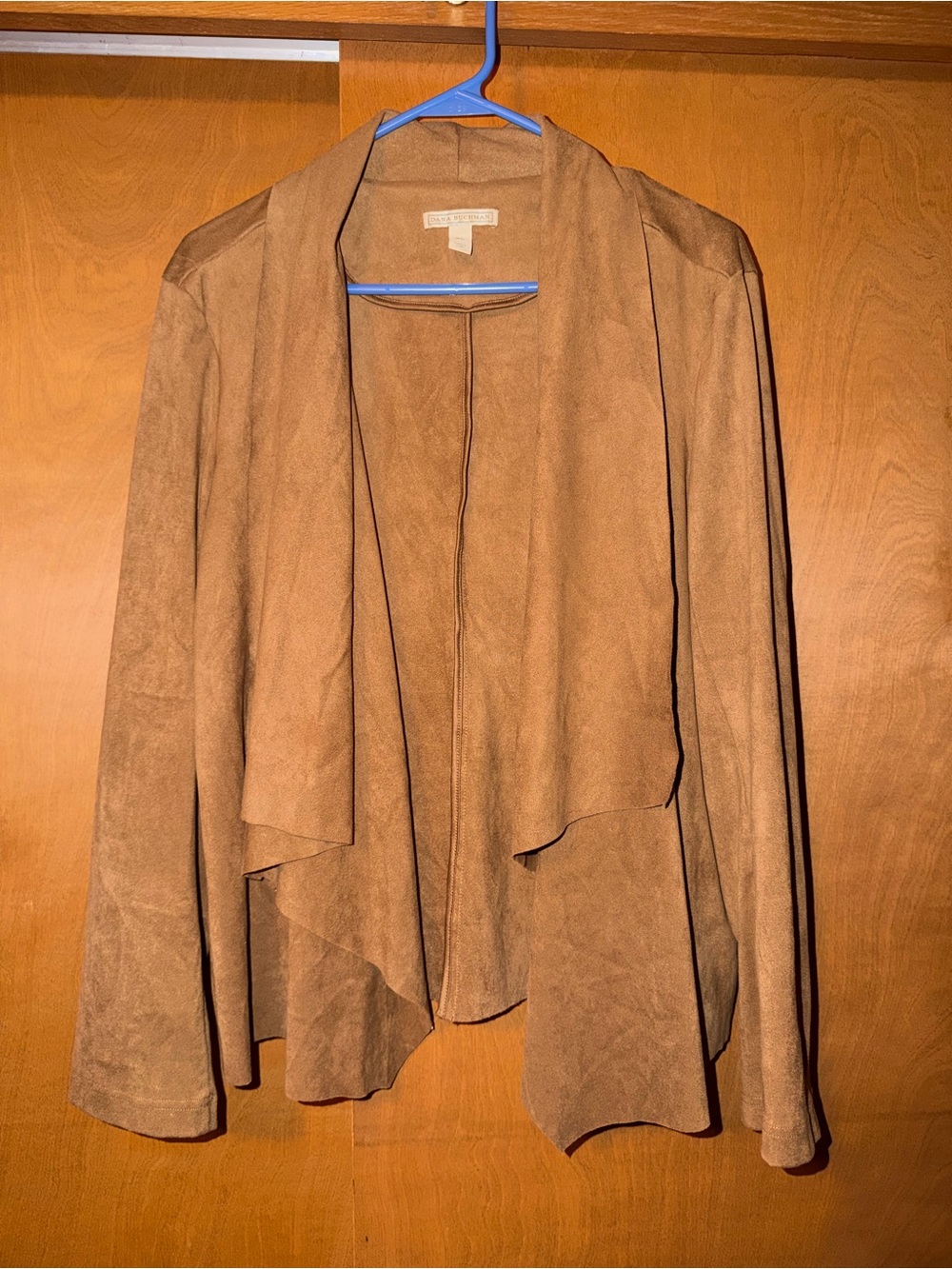 Dana Buchman Suede-Look Open Waterfall Jacket - Brown